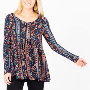 Agnes & Dora Muse Top Long Sleeve Navy Floral Paisley XXS NWT